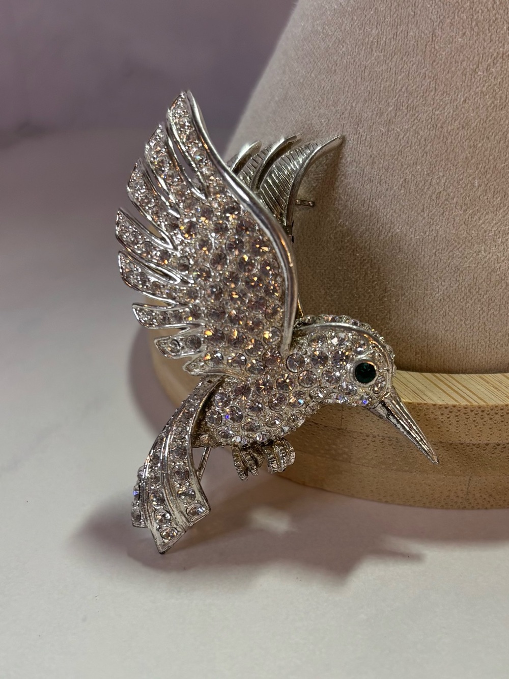 Vintage Silver-Tone Hummingbird Brooch with rhinestones